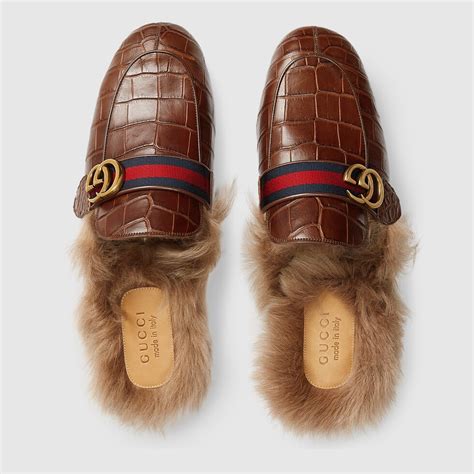 gucci princetown crocodile slipper with double g